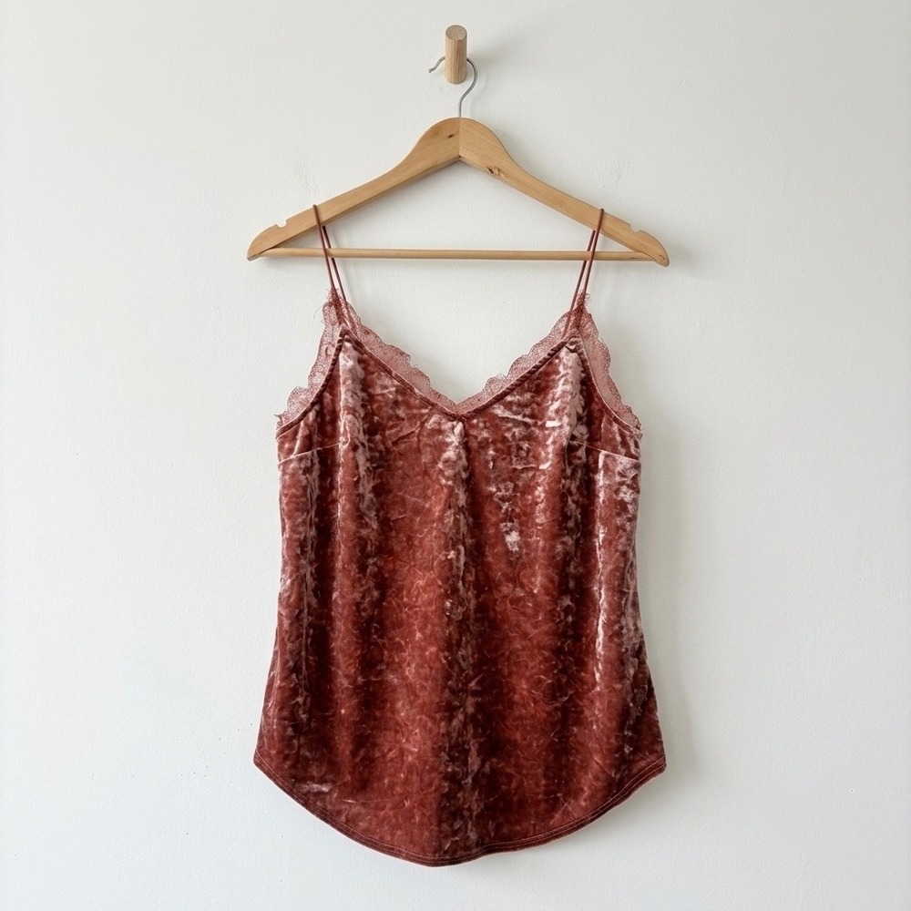 Kimchi Blue Womens Velvet Lace Trim Camisole Tank Top‎ Dusty Rose Mauve Medium